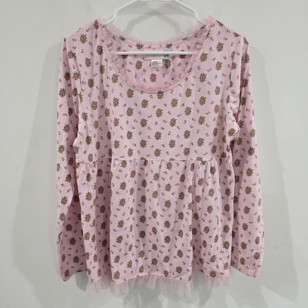 Moon Dance Womens Babydoll Top Size Medium Floral Feminine Balletcore Roses Pink